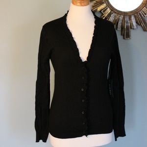Ralph Lauren black button up cardigan with ruffle